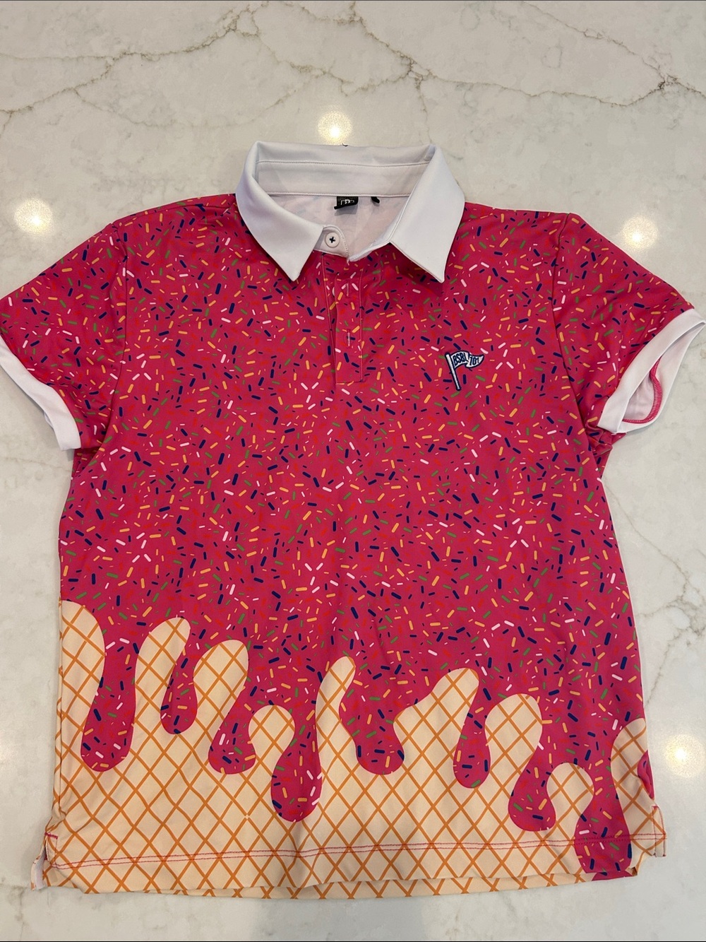 BL101 Kids Pink Polo with Sprinkle Print and Waffle Cone Graphic